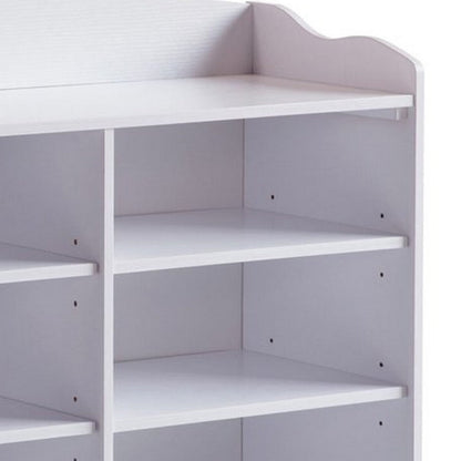 Hale Shoe Bench, 48 Inch Top, 9 Open Compartments, Modern White Finish