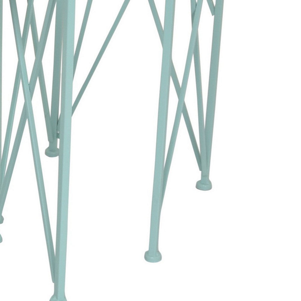 Mito 3pc Nesting Plant Stand Table, Brown Wood Top, X Cross Blue Metal