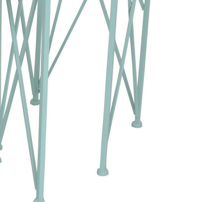 Mito 3pc Nesting Plant Stand Table, Brown Wood Top, X Cross Blue Metal