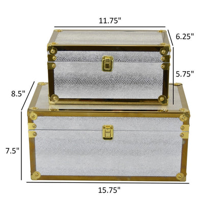 Jito Decorative Jewelry Box Set of 2, Abstract Pattern, Silver Gold