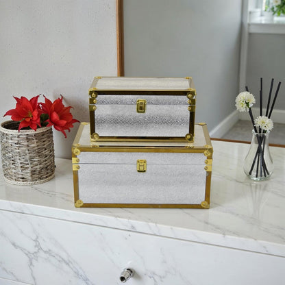 Jito Decorative Jewelry Box Set of 2, Abstract Pattern, Silver Gold