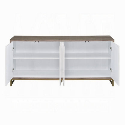 Avia Sideboard Console Cabinet, White Marble Look 4 Door Brown 65 Inch