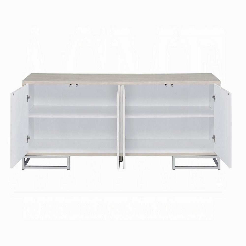 Anok Sideboard Console Cabinet, White Marble Look, Chrome, 65 Inch