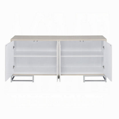 Anok Sideboard Console Cabinet, White Marble Look, Chrome, 65 Inch
