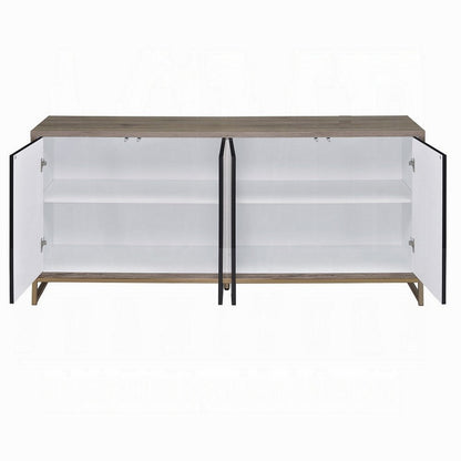Loila Sideboard Console Cabinet, Black Marble Look, Brown Wood 65 Inch