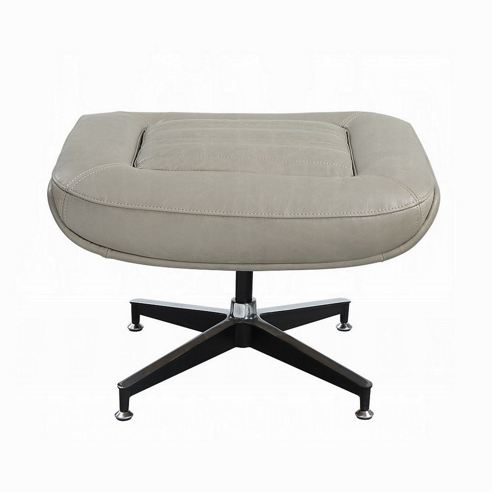 Siro Swivel Ottoman, Gray Top Grain Leather with Foam Padding, 24 Inch