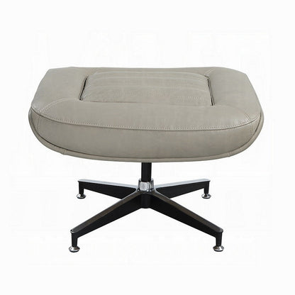 Siro Swivel Ottoman, Gray Top Grain Leather with Foam Padding, 24 Inch