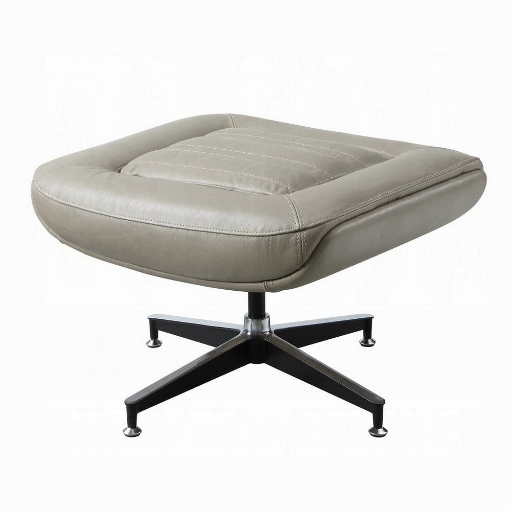Siro Swivel Ottoman, Gray Top Grain Leather with Foam Padding, 24 Inch