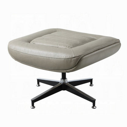 Siro Swivel Ottoman, Gray Top Grain Leather with Foam Padding, 24 Inch
