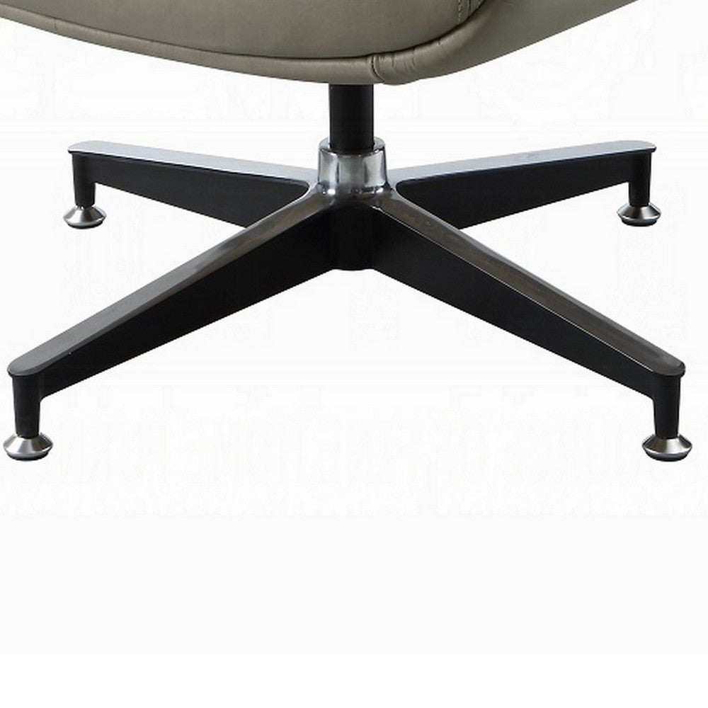 Siro Swivel Ottoman, Gray Top Grain Leather with Foam Padding, 24 Inch