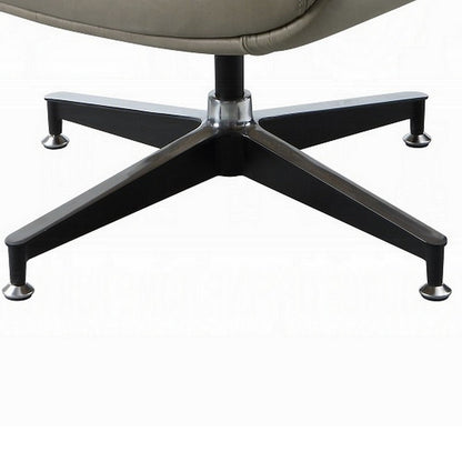 Siro Swivel Ottoman, Gray Top Grain Leather with Foam Padding, 24 Inch