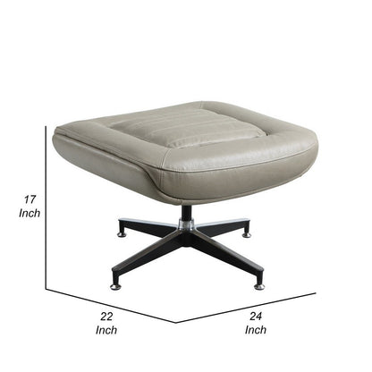Siro Swivel Ottoman, Gray Top Grain Leather with Foam Padding, 24 Inch