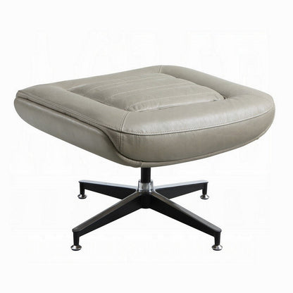 Siro Swivel Ottoman, Gray Top Grain Leather with Foam Padding, 24 Inch