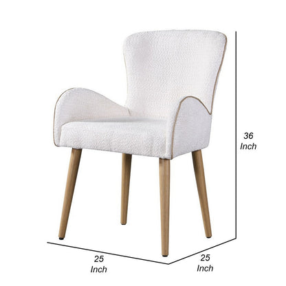 Willy Side Chair Set of 2, White Boucle, Soft Padding, Brown Wood Legs