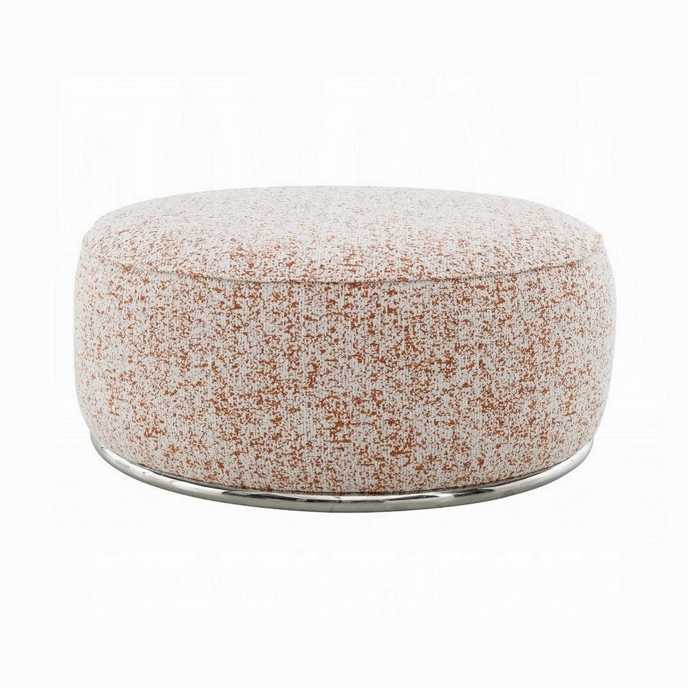 Sarah Ottoman, Round 39 Inch, Modern Style White Red Patterned Boucle