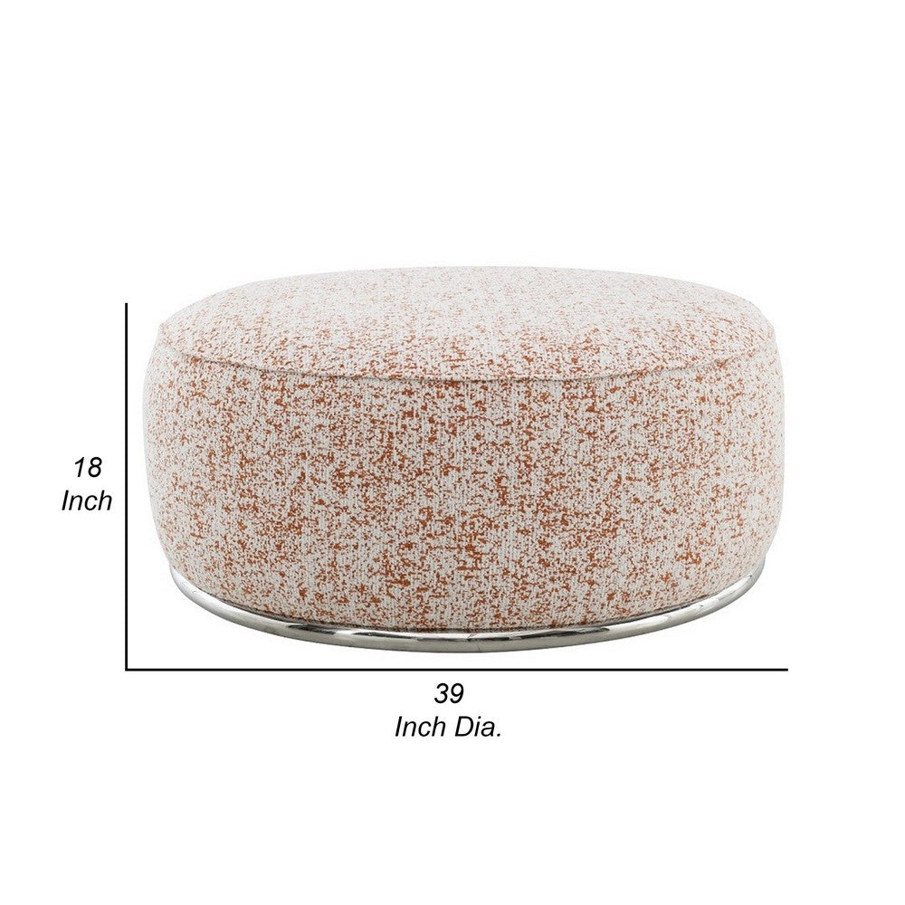 Sarah Ottoman, Round 39 Inch, Modern Style White Red Patterned Boucle