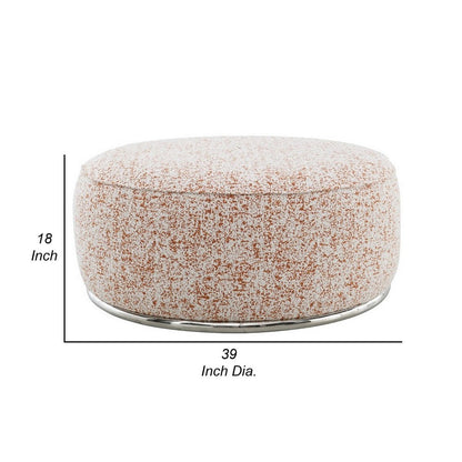 Sarah Ottoman, Round 39 Inch, Modern Style White Red Patterned Boucle