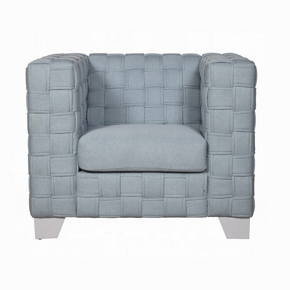 Reah Accent Chair, Knitted Light Blue Chenille, White Composite Wood