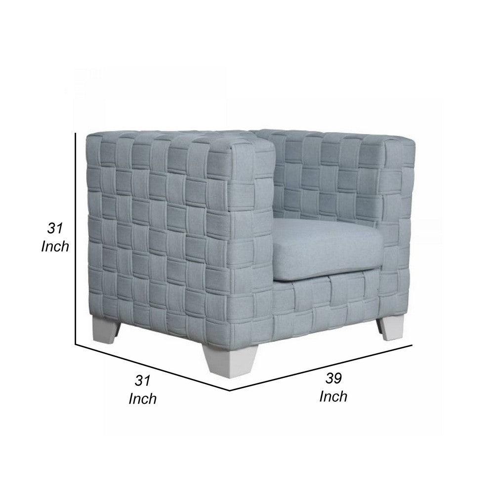 Reah Accent Chair, Knitted Light Blue Chenille, White Composite Wood