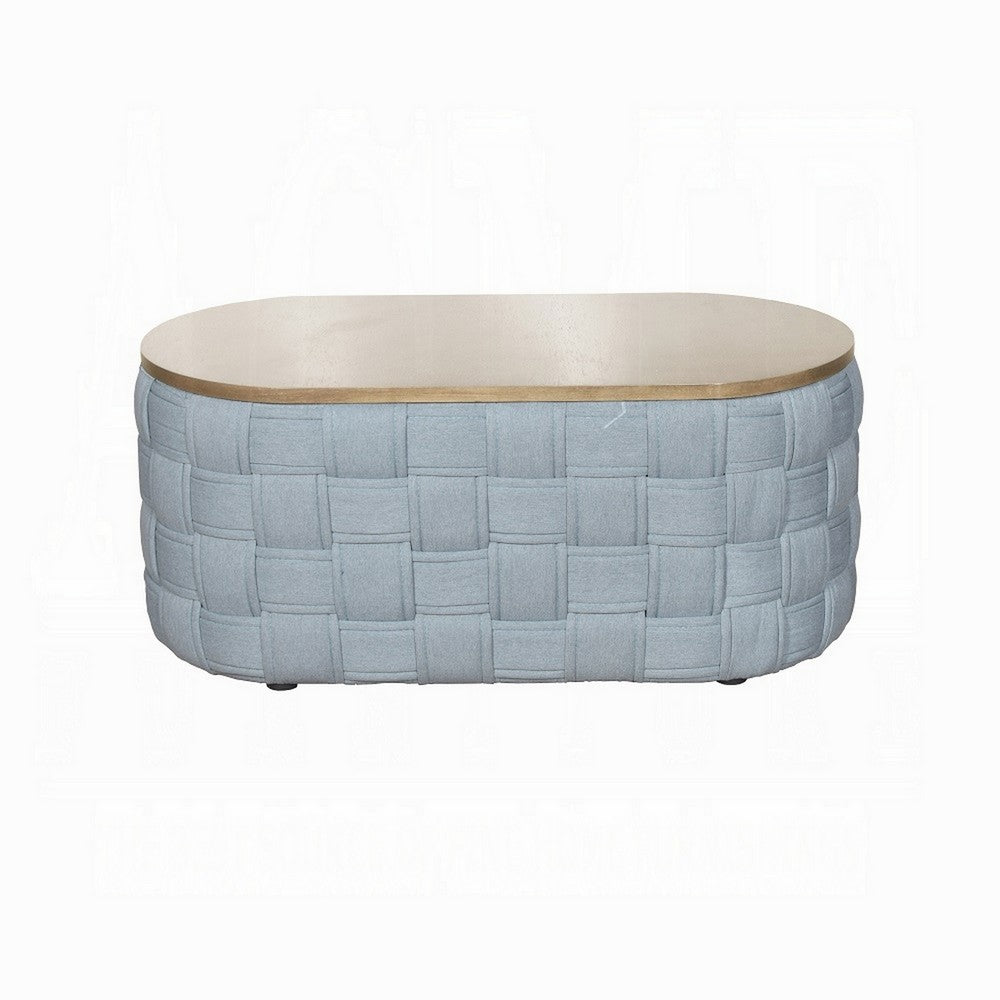 Reah Coffee Table, Knitted Light Blue Chenille, Brown Wood, 41 Inch