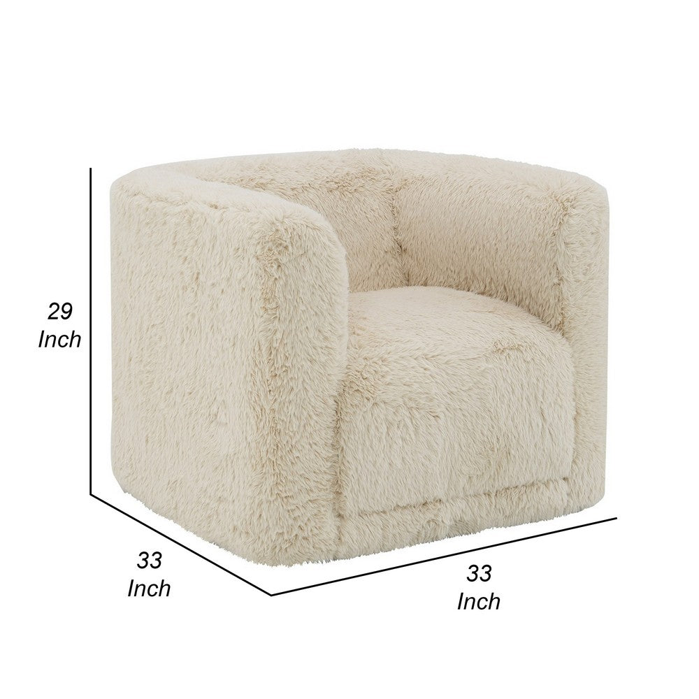 Savoir Swivel Accent Chair, Modern Soft Furry Beige Fabric, Round Arms