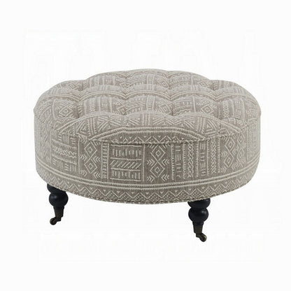 Savoir Ottoman, Beige, White Fabric, Caster Wheels, Black Legs 32 Inch