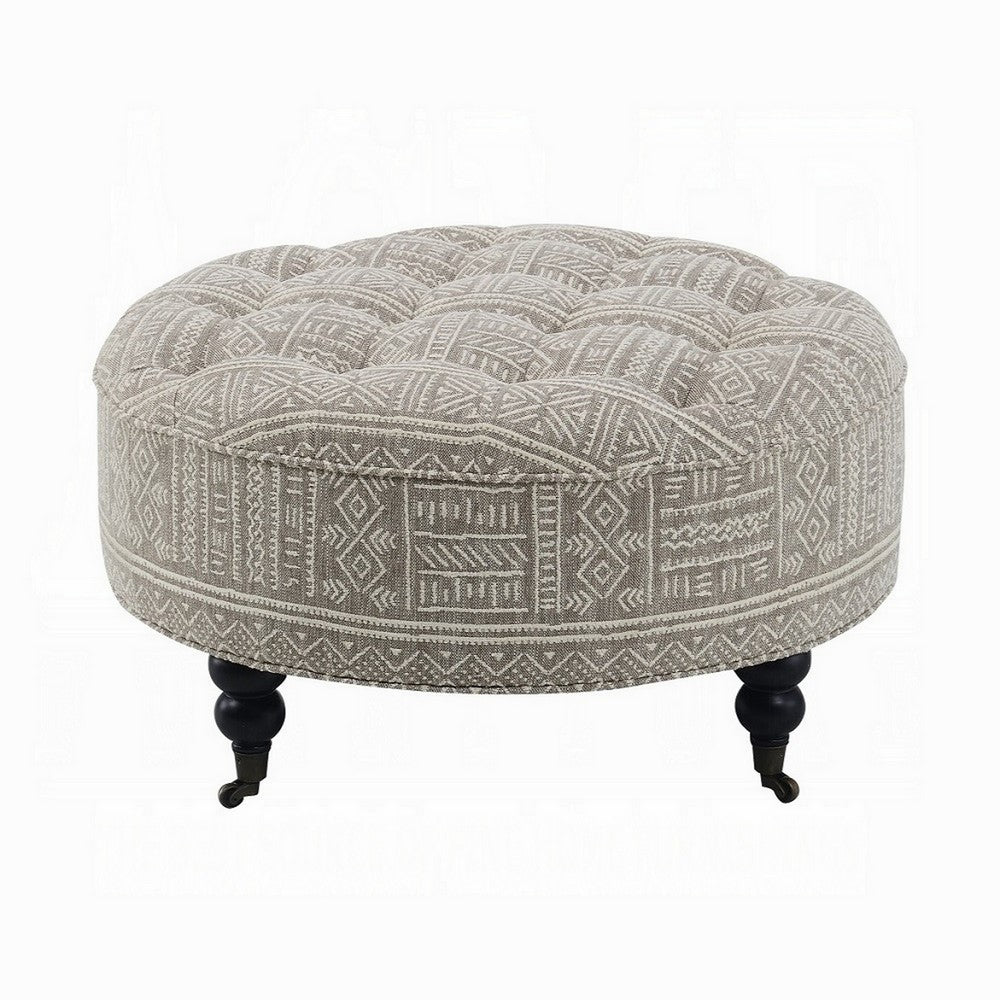 Savoir Ottoman, Beige, White Fabric, Caster Wheels, Black Legs 32 Inch