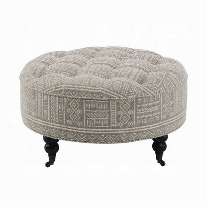 Savoir Ottoman, Beige, White Fabric, Caster Wheels, Black Legs 32 Inch