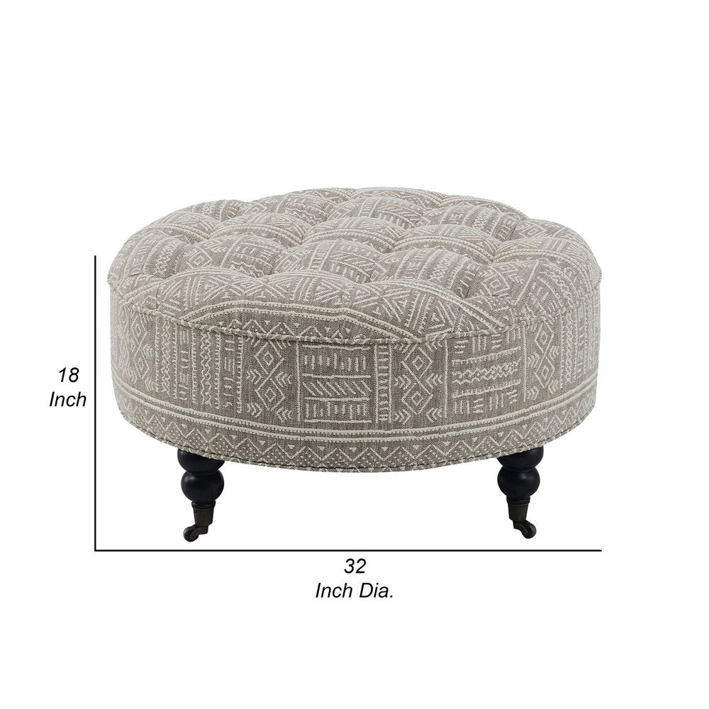 Savoir Ottoman, Beige, White Fabric, Caster Wheels, Black Legs 32 Inch