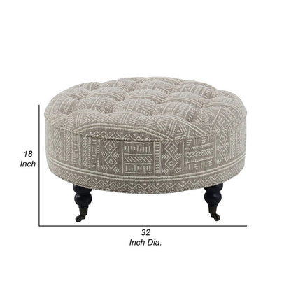 Savoir Ottoman, Beige, White Fabric, Caster Wheels, Black Legs 32 Inch