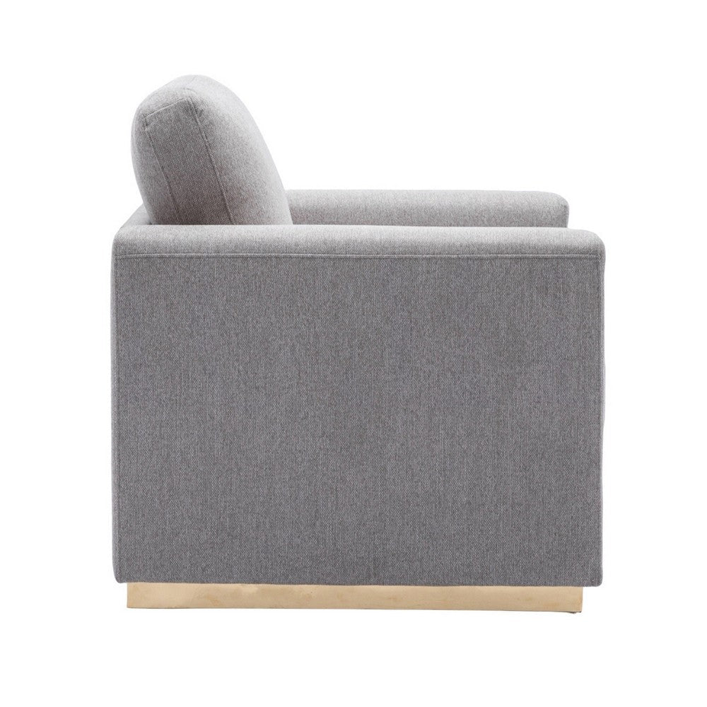 Sylvie Accent Armchair, Gray Linen, Square Modern Gold Base