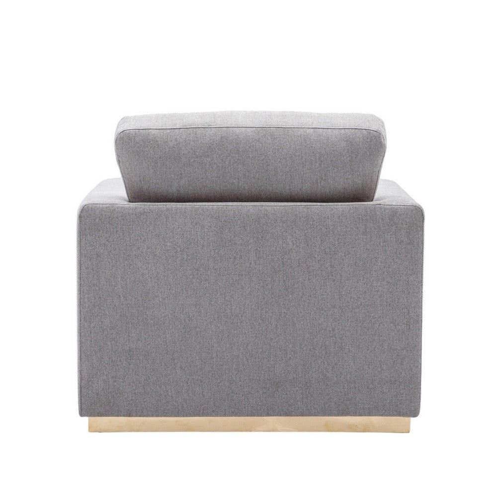 Sylvie Accent Armchair, Gray Linen, Square Modern Gold Base