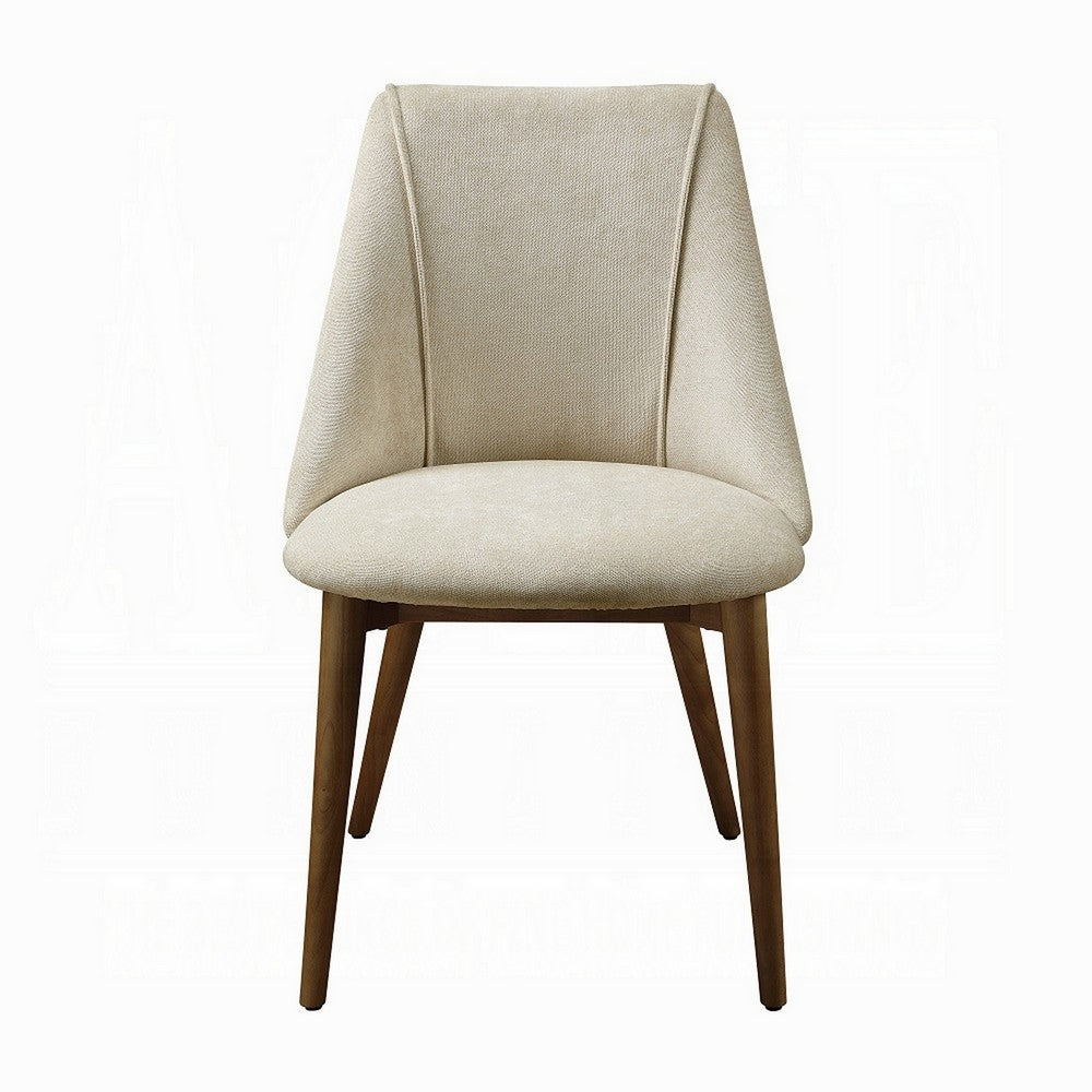Iliana Side Dining Chair Set of 2, Beige Fabric, Tapered Brown Legs