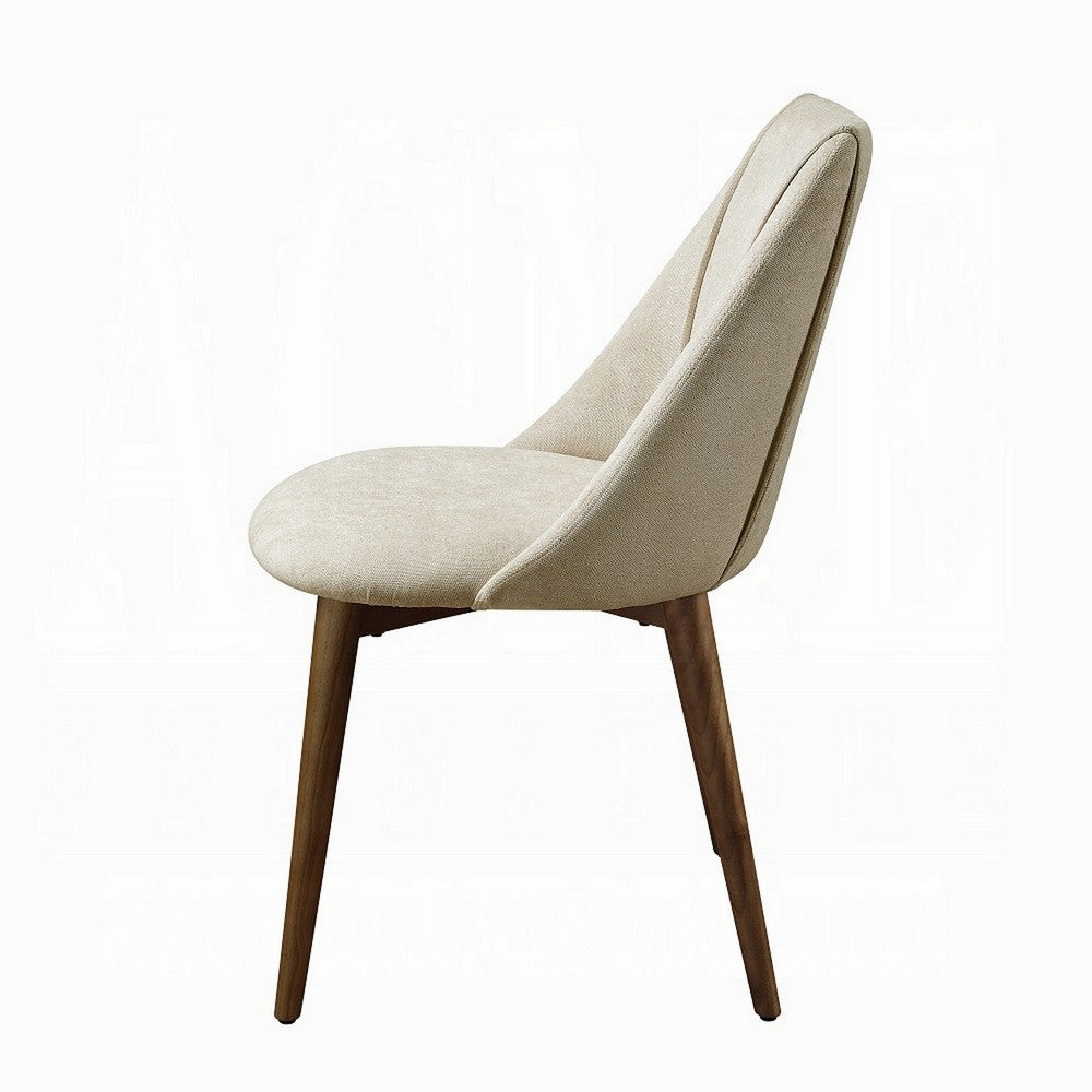 Iliana Side Dining Chair Set of 2, Beige Fabric, Tapered Brown Legs