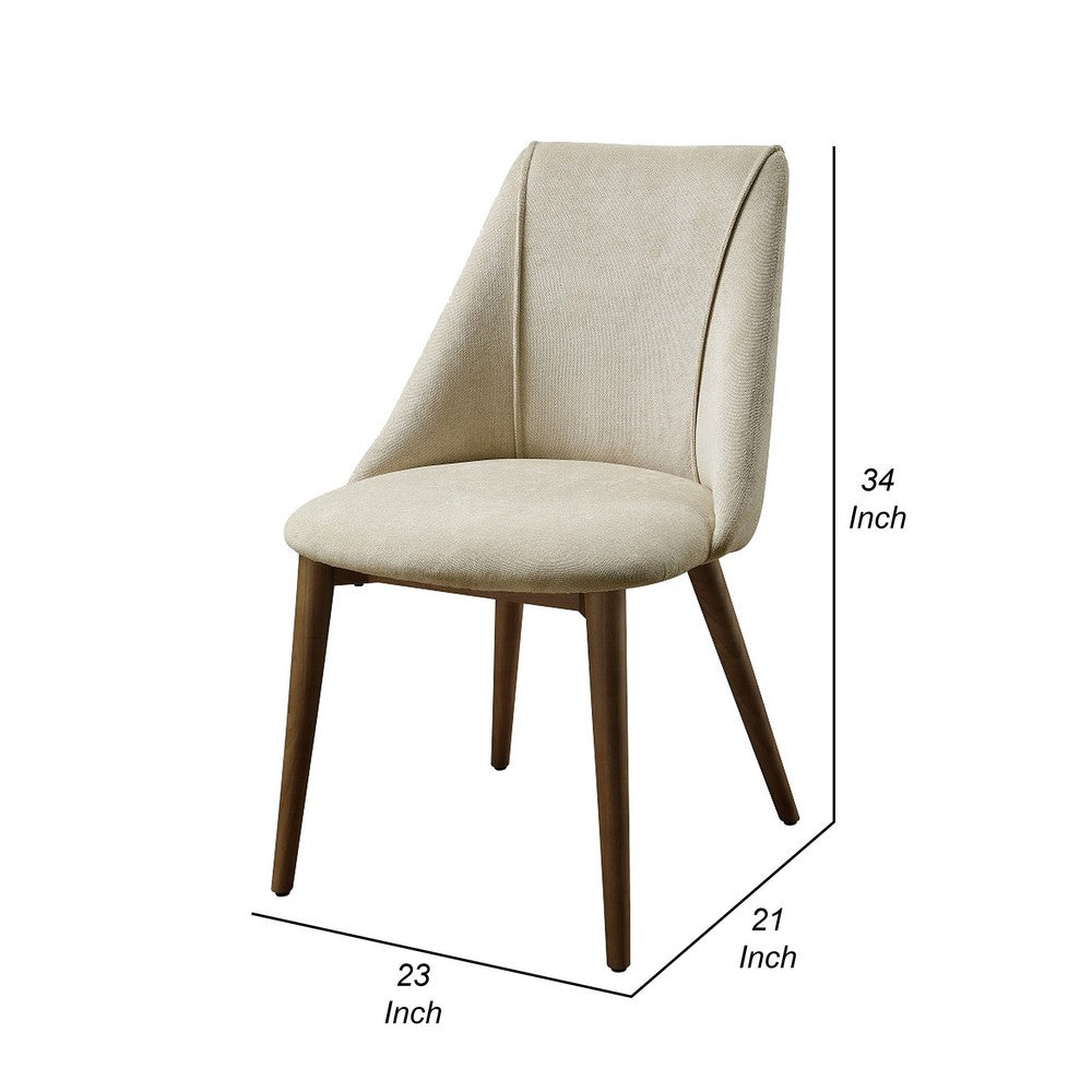 Iliana Side Dining Chair Set of 2, Beige Fabric, Tapered Brown Legs