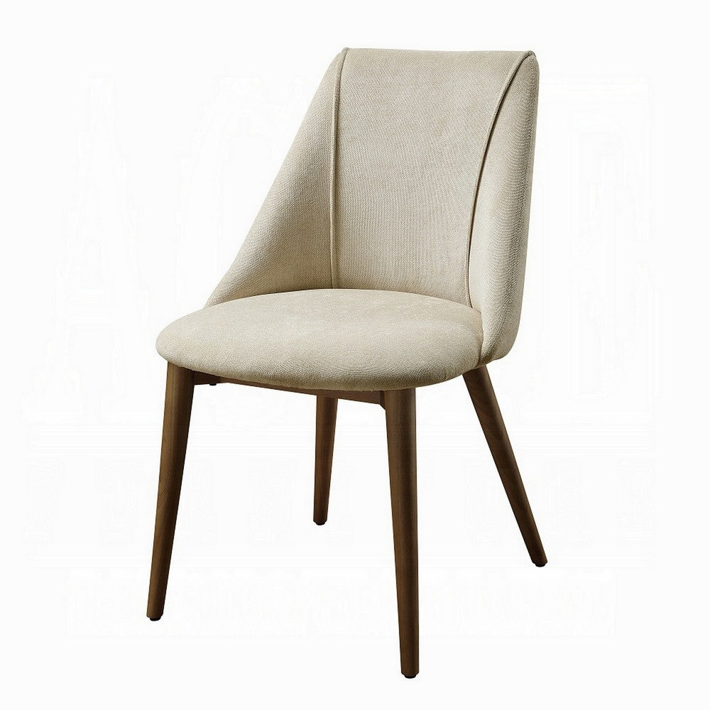 Iliana Side Dining Chair Set of 2, Beige Fabric, Tapered Brown Legs