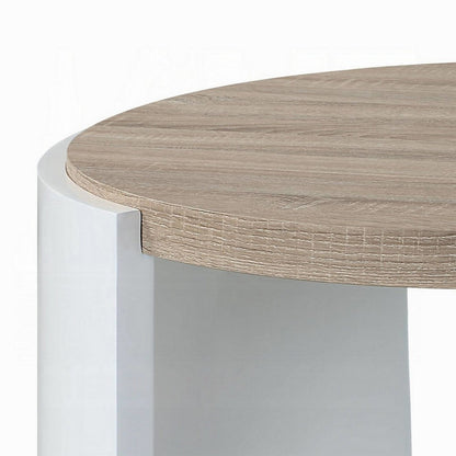 Romani Coffee Table, White High Gloss Wood, Brown Top, Round 33 Inch