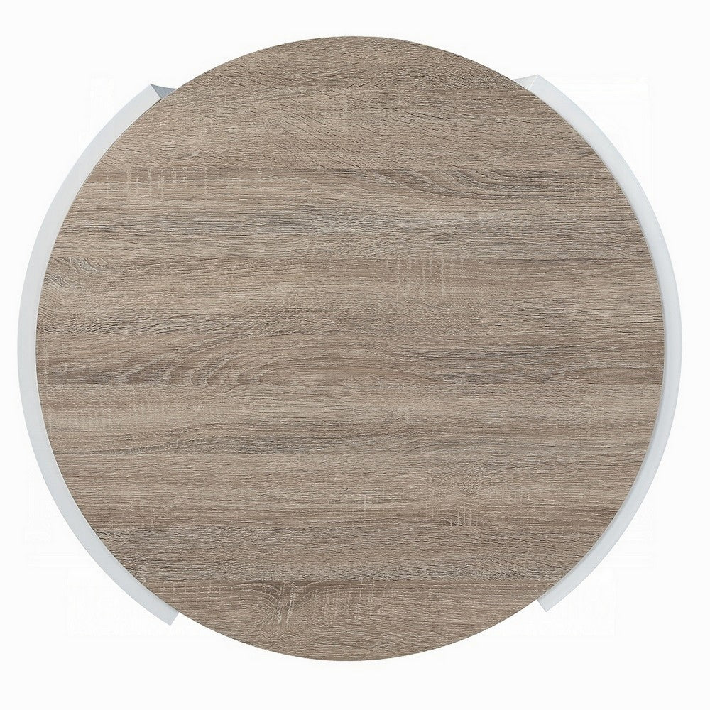 Romani Coffee Table, White High Gloss Wood, Brown Top, Round 33 Inch