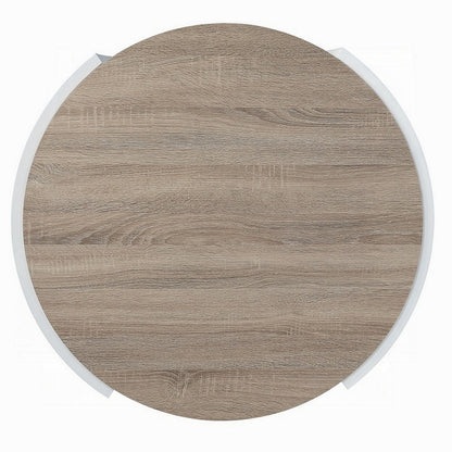 Romani Coffee Table, White High Gloss Wood, Brown Top, Round 33 Inch