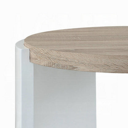 Romani Side End Table, White High Gloss Wood, Brown Top, Oval 26 Inch