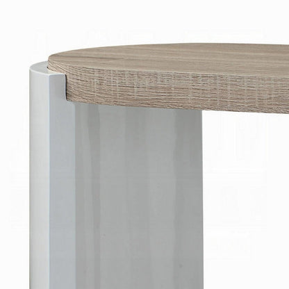 Romani Sofa Console Table, White High Gloss Wood, Brown, Oval 47 Inch