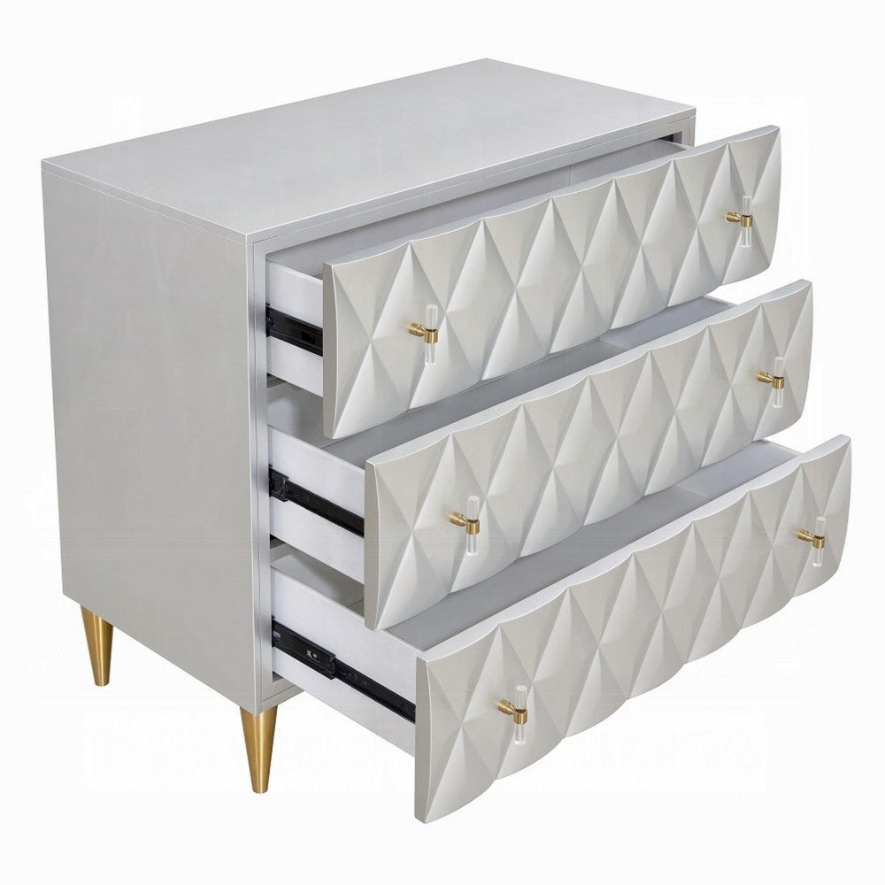 36 Inch Wide Nightstand Dresser, Drawers w Jewelry Tray, Silver, Gold