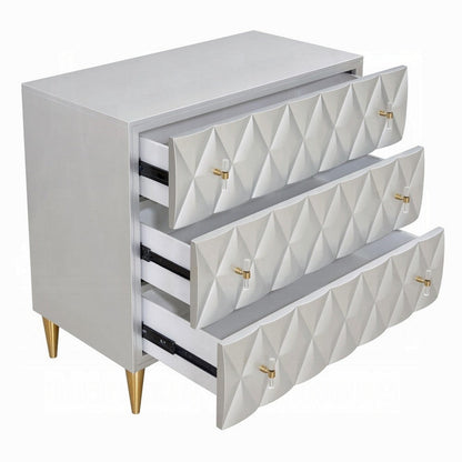 36 Inch Wide Nightstand Dresser, Drawers w Jewelry Tray, Silver, Gold
