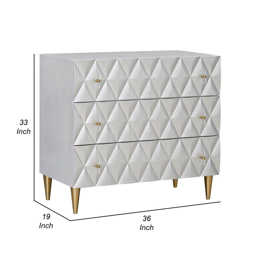 36 Inch Wide Nightstand Dresser, Drawers w Jewelry Tray, Silver, Gold