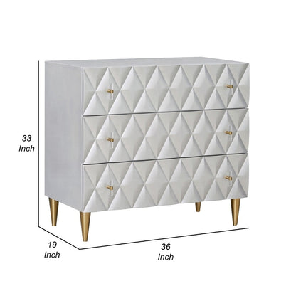 36 Inch Wide Nightstand Dresser, Drawers w Jewelry Tray, Silver, Gold