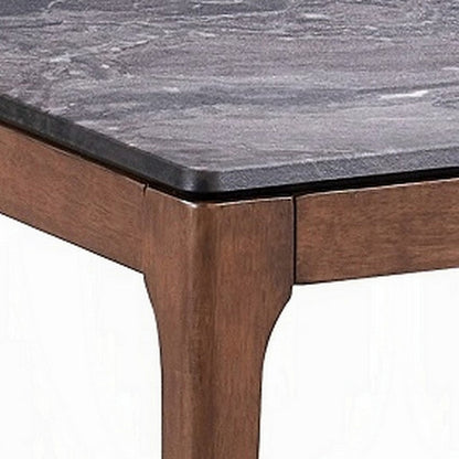 Evis Side End Table, 24 Inch Square Gray Faux Stone Top, Brown Wood