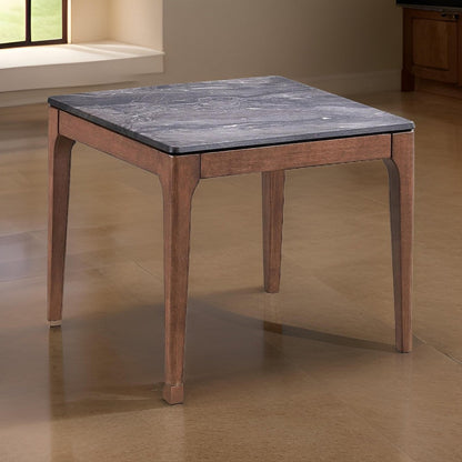 Joshua End Table, Gray Faux Concrete Top, Walnut Brown Wood, 16 Inch
