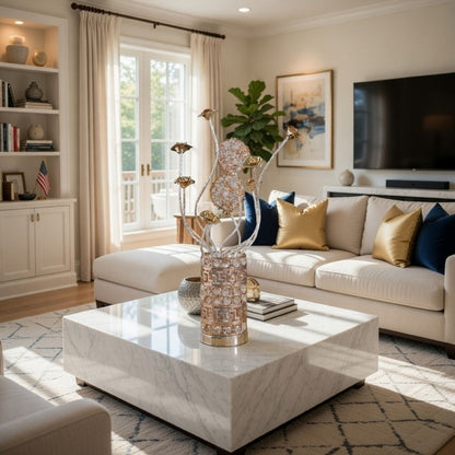 Table Lamp, Rose Bud Floral Vase, Cage Textured Gold Chrome 22 Inch