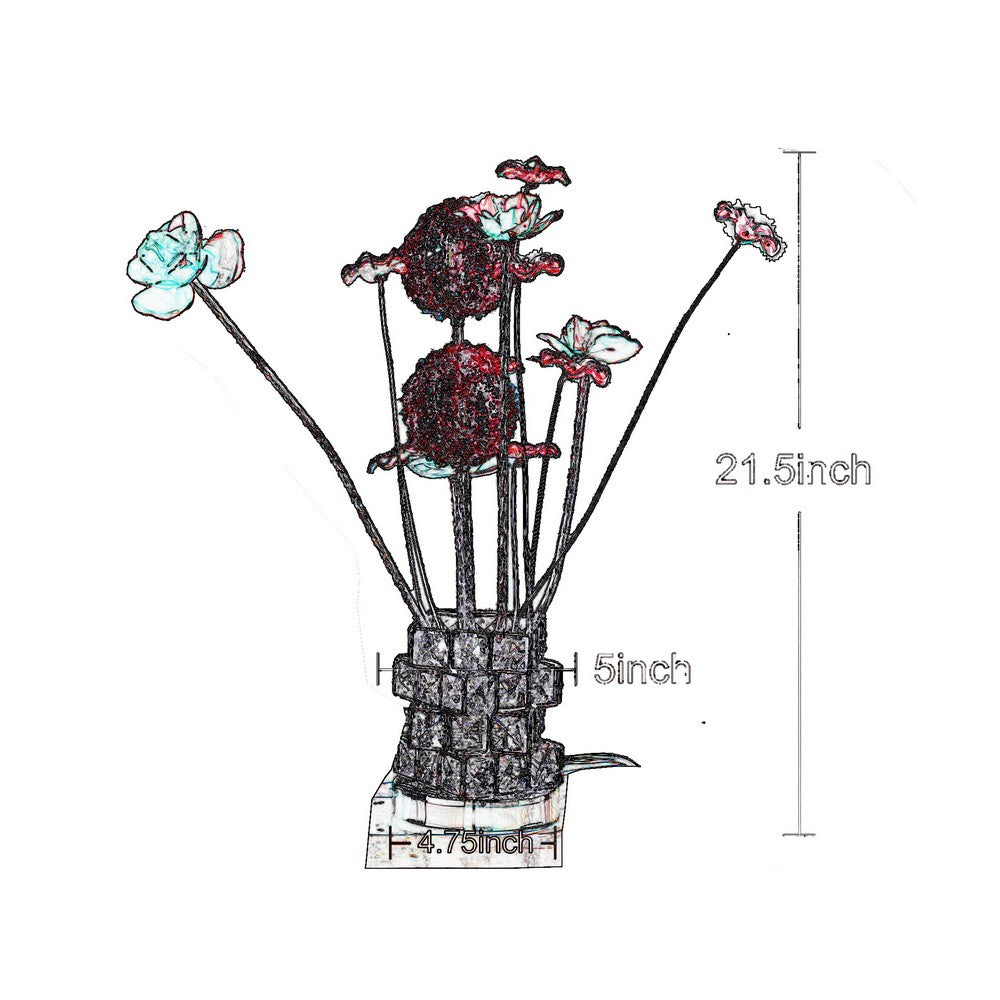 Accent Table Lamp, LED, Red Roses, Crystal Square Vase, Chrome 21 Inch