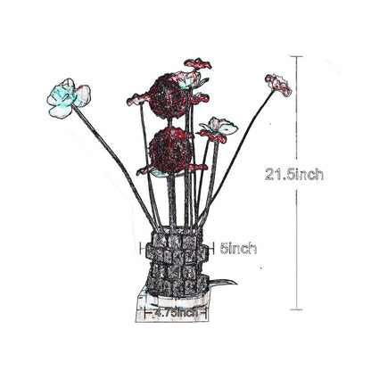 Accent Table Lamp, LED, Red Roses, Crystal Square Vase, Chrome 21 Inch